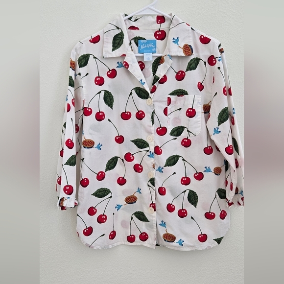 Nick & Nora Cherry Pie Blue Birds Pajama Top size Small - Picture 1 of 10